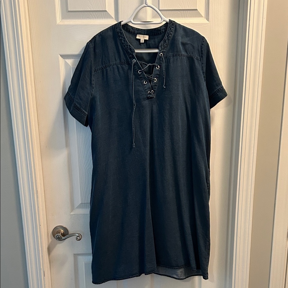 Navy Lace-Up Casual Dress